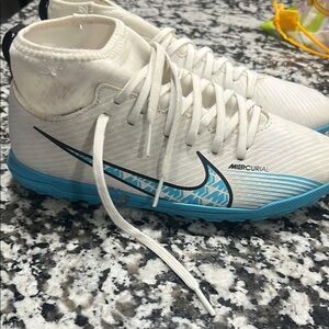 Nike Mercurial White and Blue Soccer Shoes